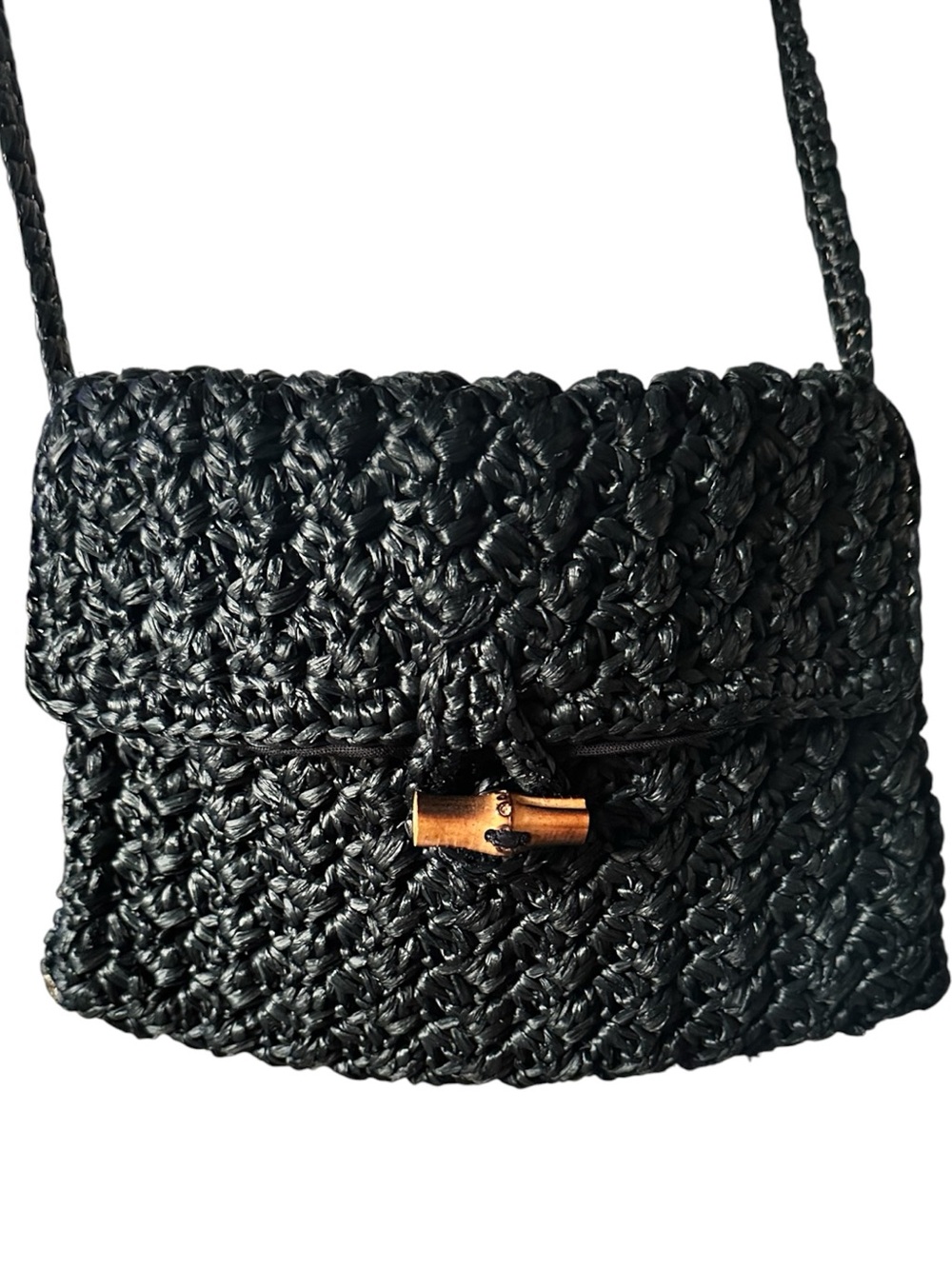 B. ALTMAN Vintage Black Crochet Crossbody Bag Quiet Luxury Shoulder Woven Purse - Picture 3 of 8